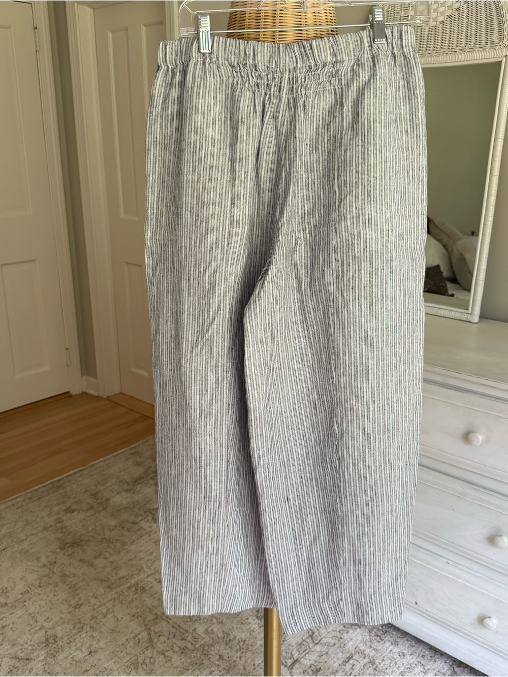 Madewell Striped Barrel Leg Linen Pants — Gray & White - Picture 3 of 5